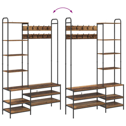 Kapstok met schoenenbank Oud hout 120,5 x 34 x 190 cm