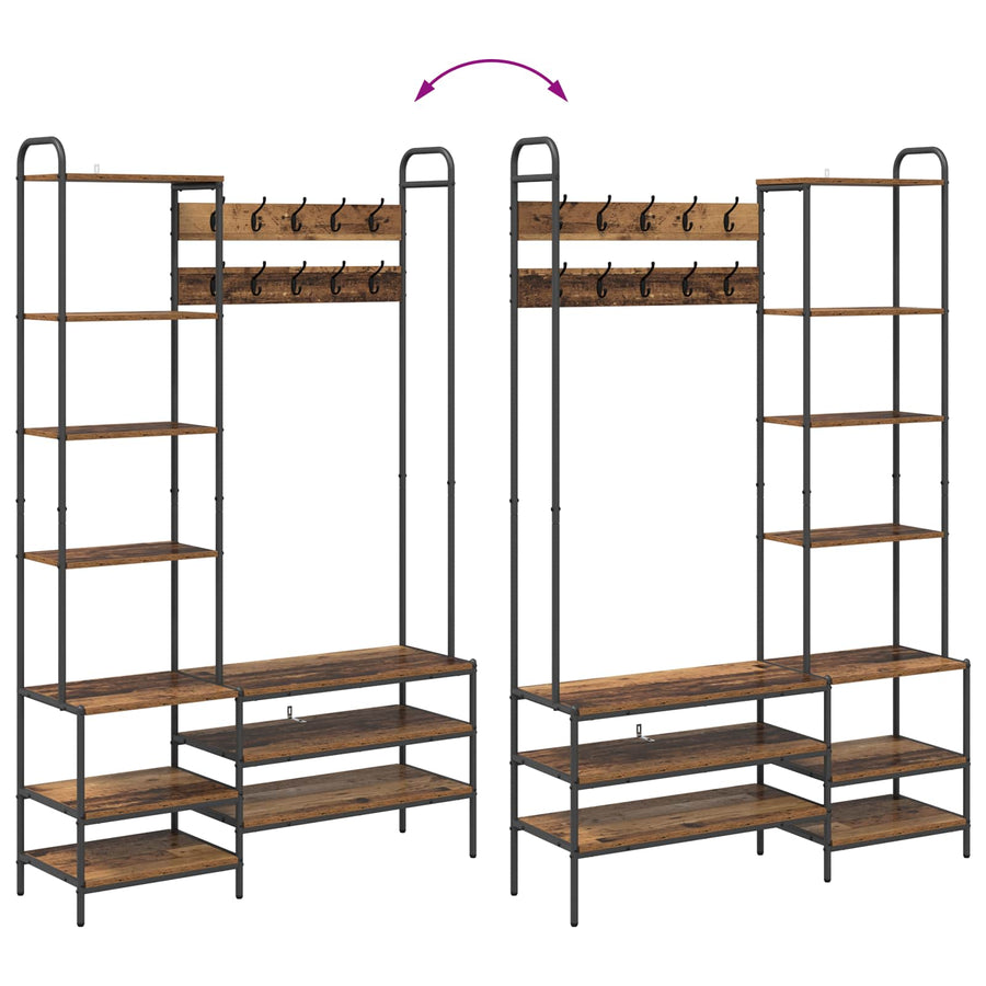 Kapstok met schoenenbank Oud hout 120,5 x 34 x 190 cm