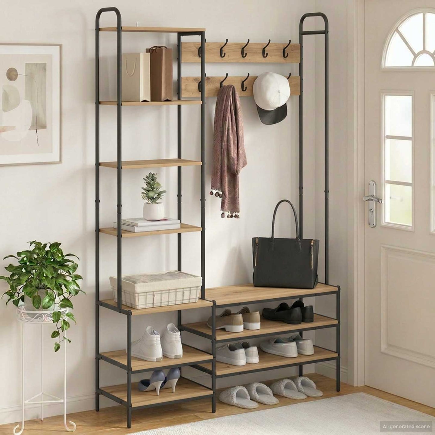 Kapstok met schoenenbank Artisanaal eiken 120,5 x 34 x 190 cm
