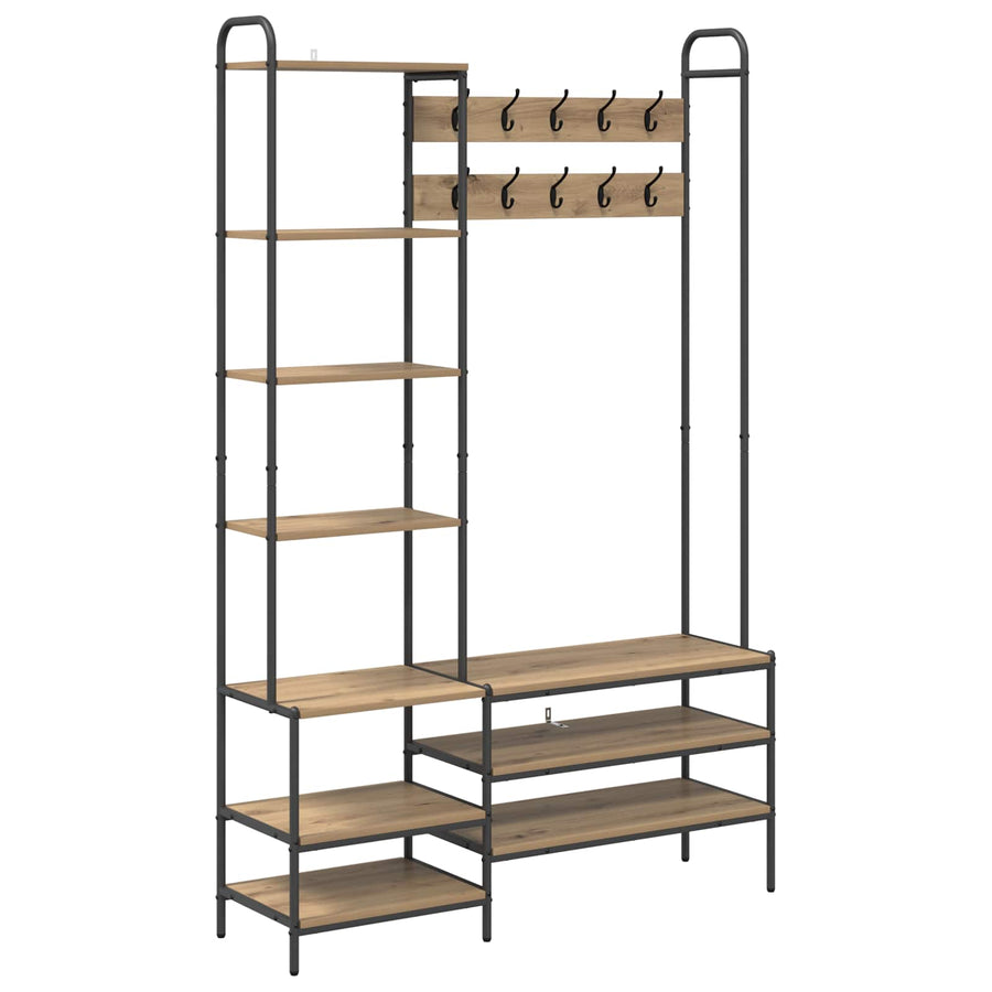 Kapstok met schoenenbank Artisanaal eiken 120,5 x 34 x 190 cm