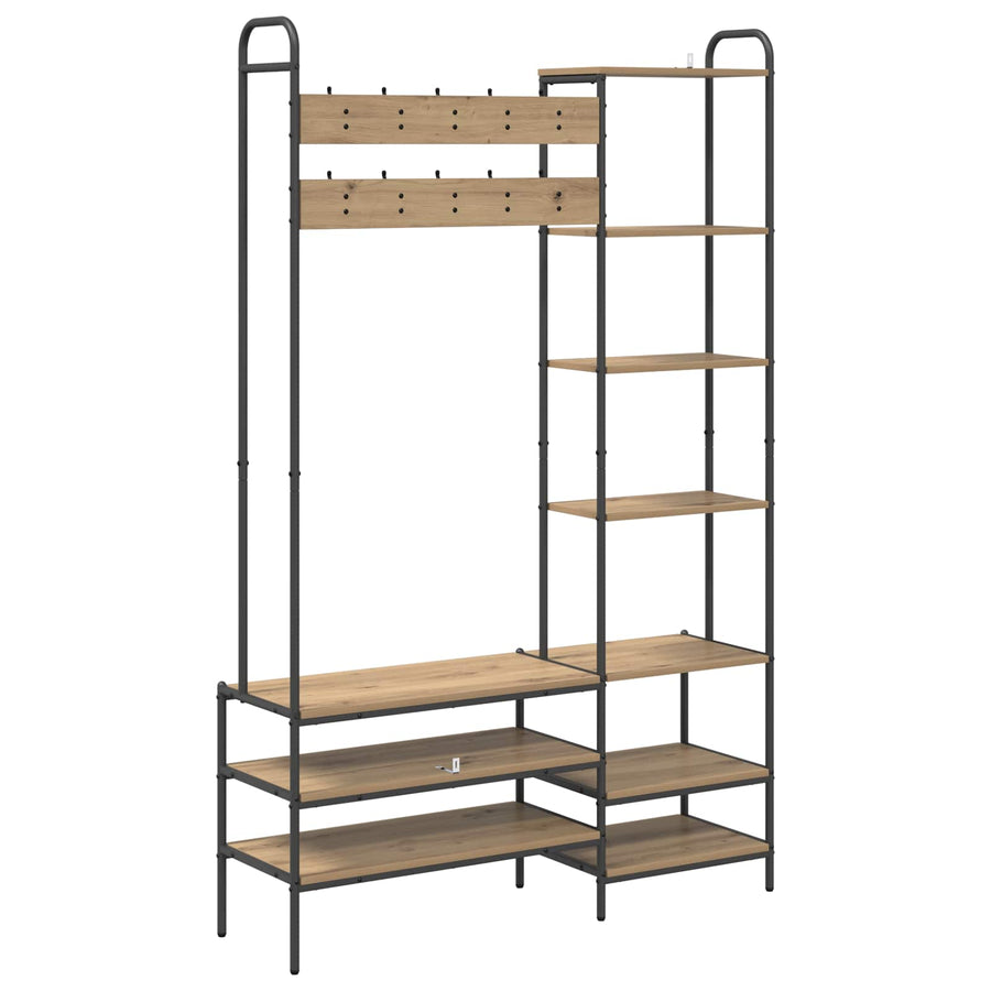 Kapstok met schoenenbank Artisanaal eiken 120,5 x 34 x 190 cm