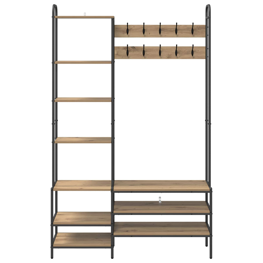 Kapstok met schoenenbank Artisanaal eiken 120,5 x 34 x 190 cm