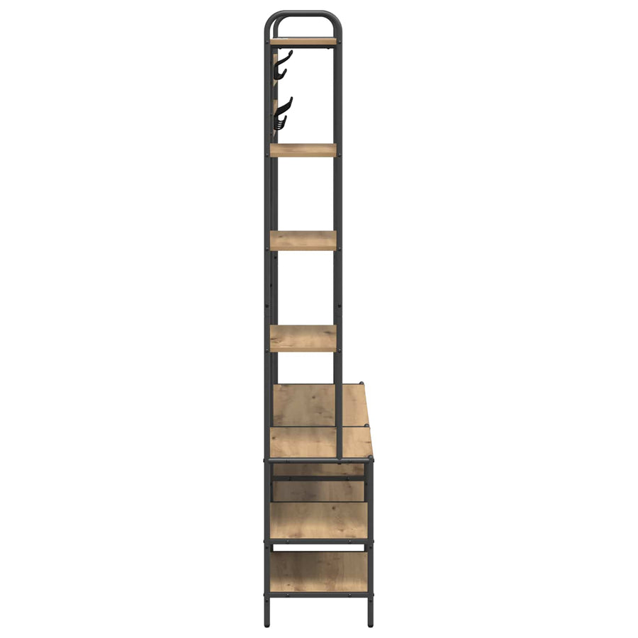 Kapstok met schoenenbank Artisanaal eiken 120,5 x 34 x 190 cm