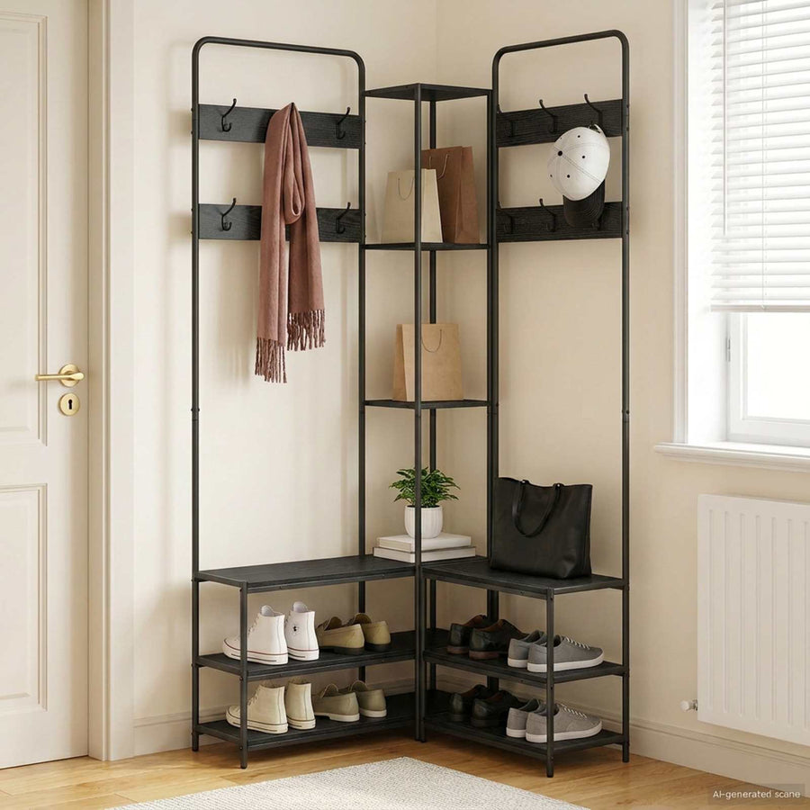 Kapstok met schoenenbank Zwart eiken 143 x 30 x 199,5 cm