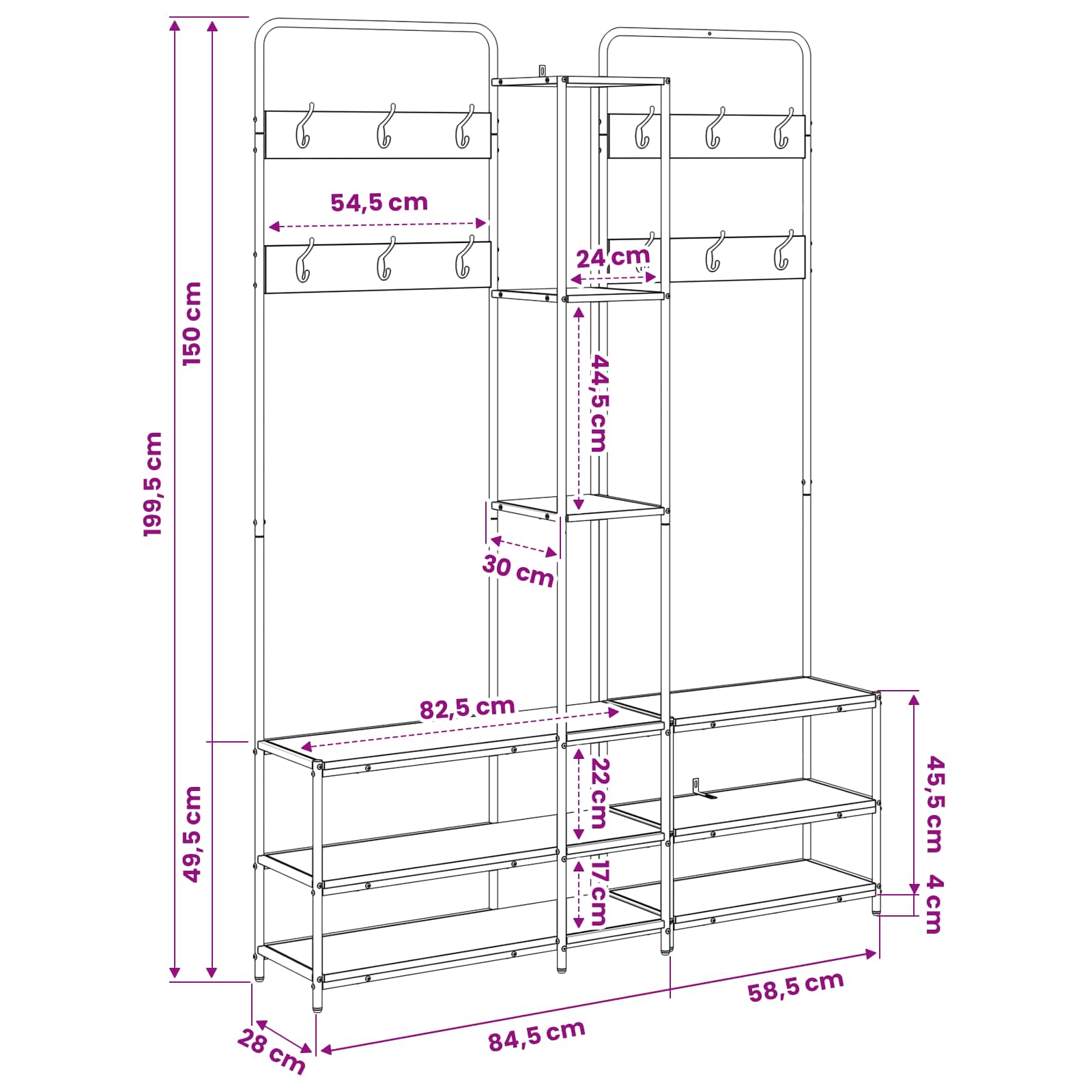 Kapstok met schoenenbank Grijs Sonoma 143 x 30 x 199,5 cm