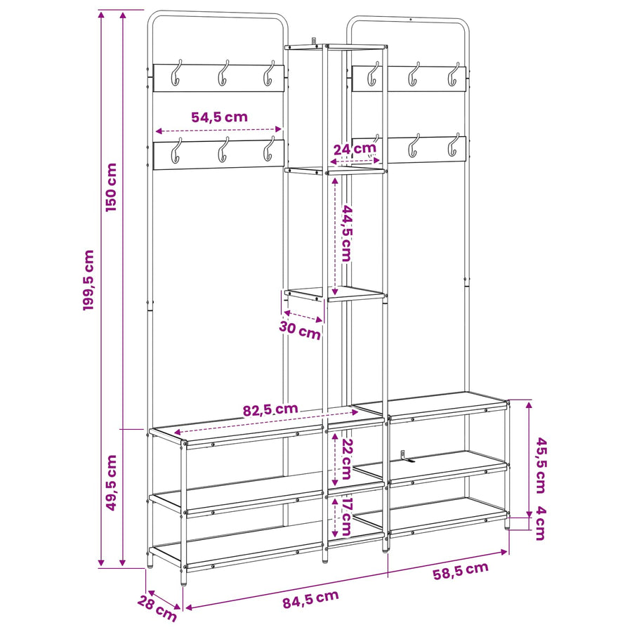 Kapstok met schoenenbank Grijs Sonoma 143 x 30 x 199,5 cm