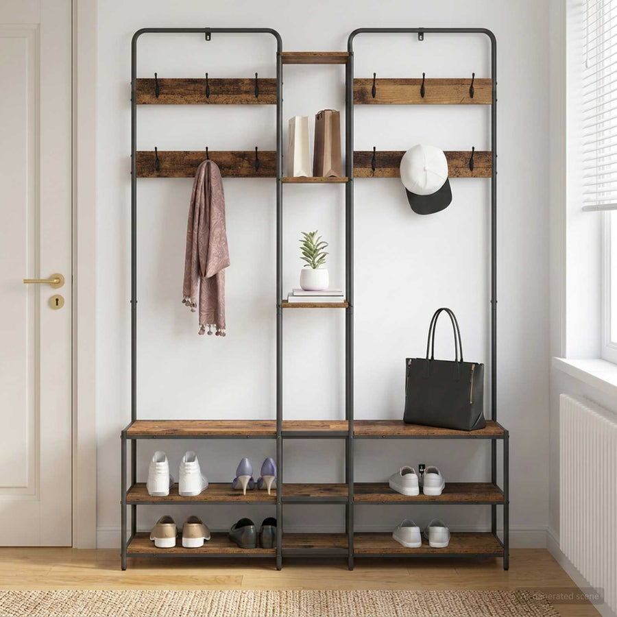 Kapstok met schoenenbank Oud hout 143 x 30 x 199,5 cm