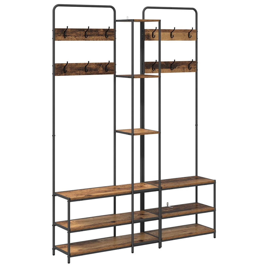 Kapstok met schoenenbank Oud hout 143 x 30 x 199,5 cm