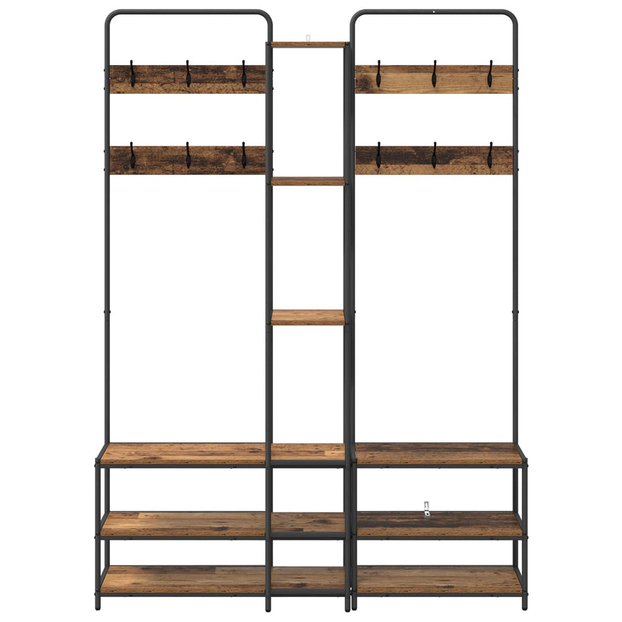 Kapstok met schoenenbank Oud hout 143 x 30 x 199,5 cm