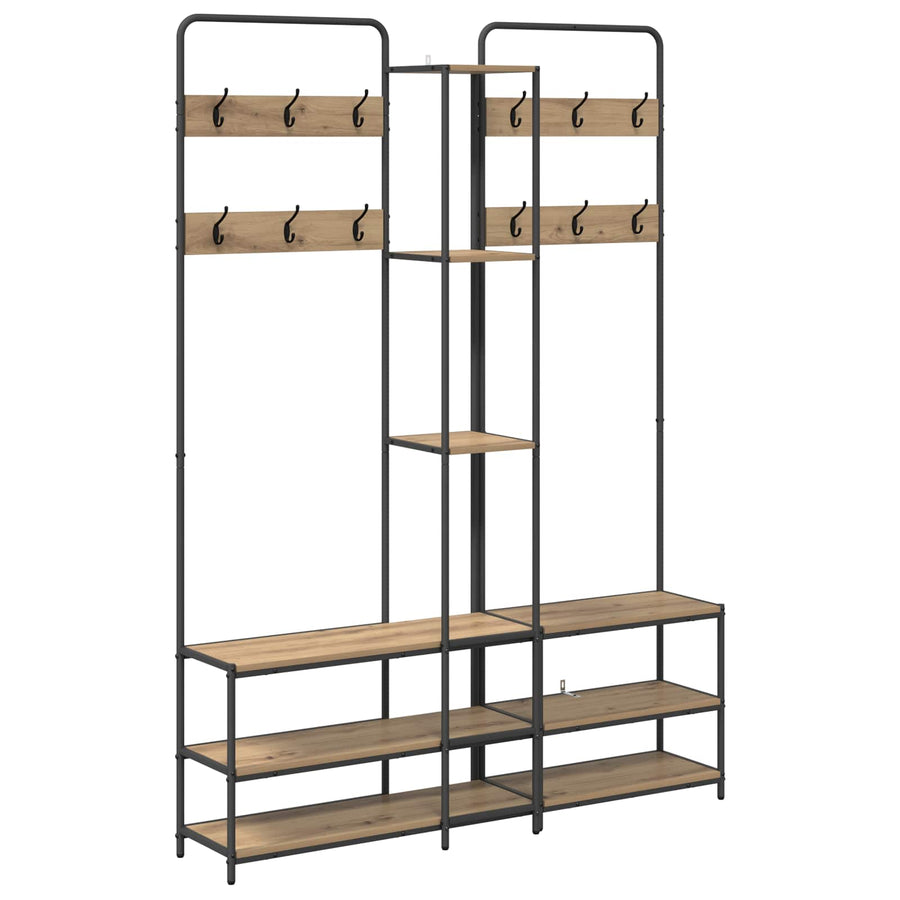 Kapstok met schoenenbank Artisanaal eiken 143 x 30 x 199,5 cm