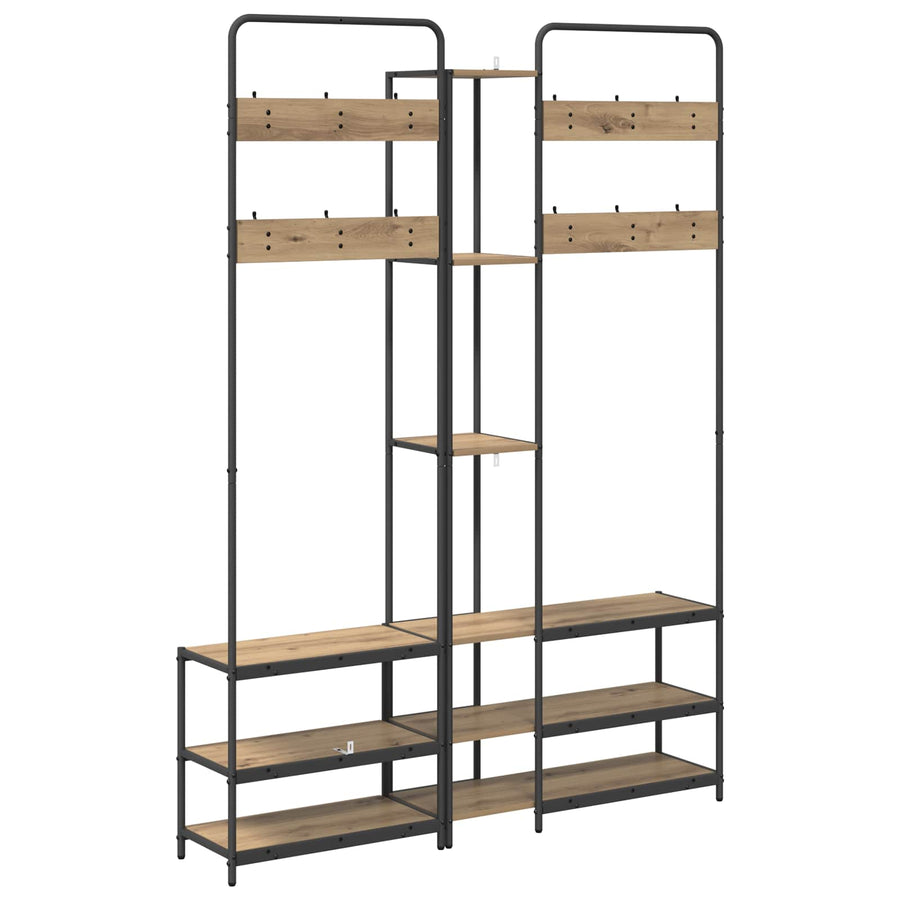 Kapstok met schoenenbank Artisanaal eiken 143 x 30 x 199,5 cm