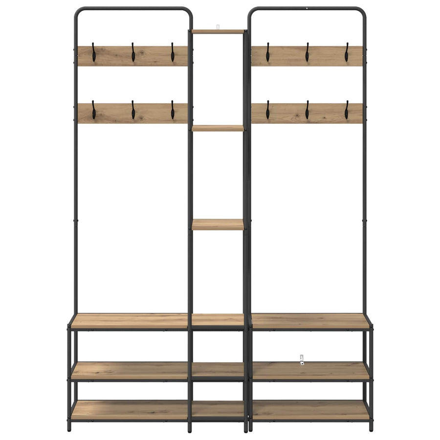 Kapstok met schoenenbank Artisanaal eiken 143 x 30 x 199,5 cm