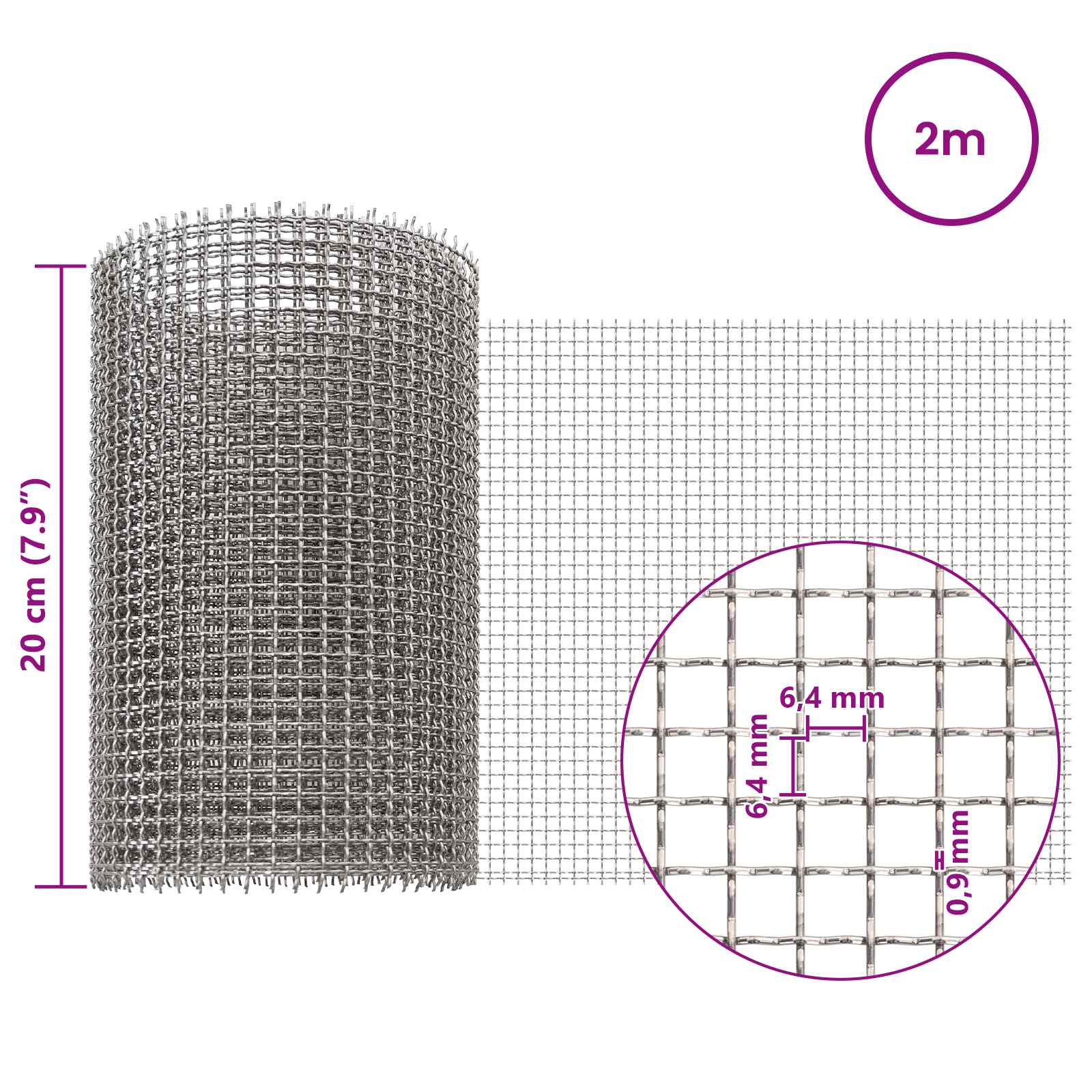 Gaas Scherm 20 x 200 cm 3 Mesh RVS 201 Zilverkleurig
