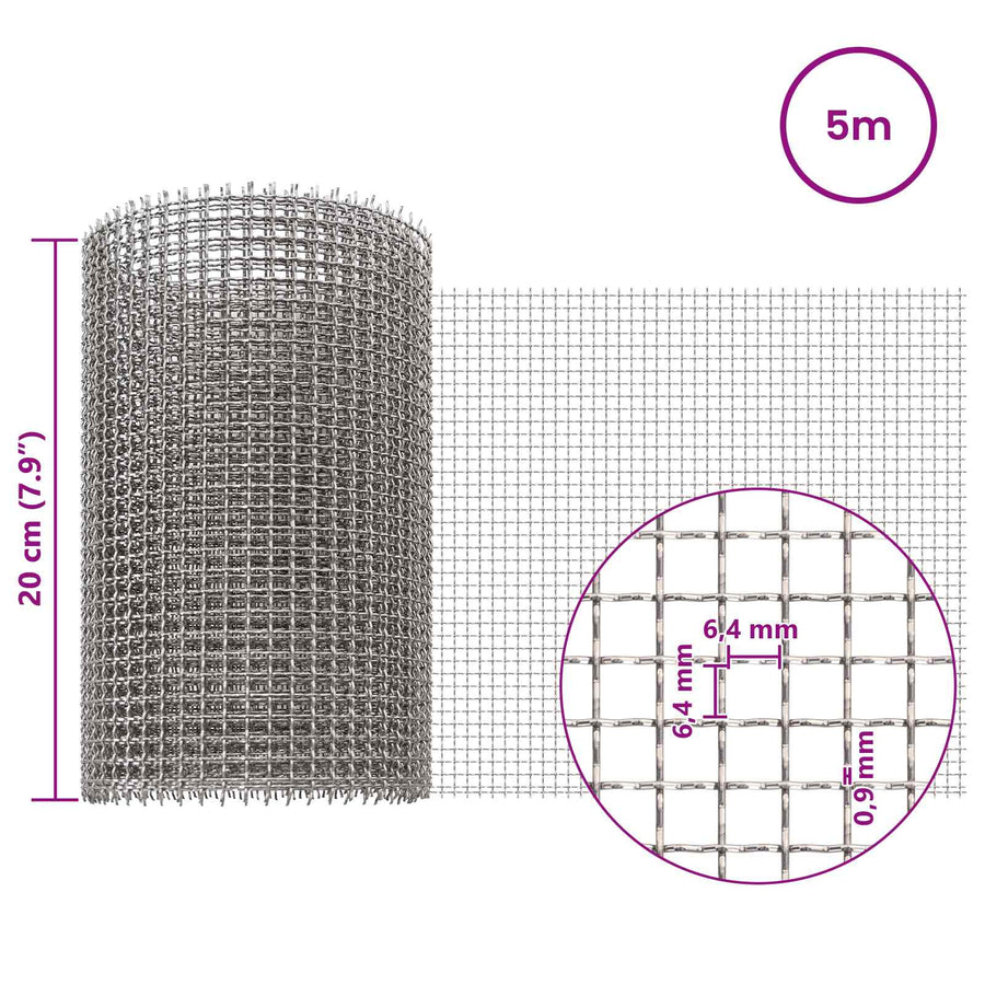 Gaas Scherm 20 x 500 cm 3 Mesh RVS 201 Zilverkleurig