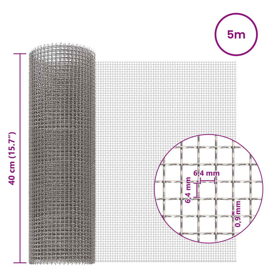 Gaas Scherm 40 x 500 cm 3 Mesh RVS 201 Zilverkleurig