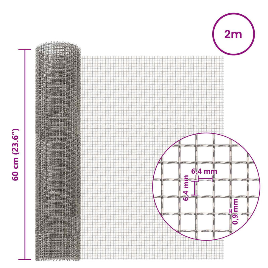 Gaas Scherm 60 x 200 cm 3 Mesh RVS 201 Zilverkleurig