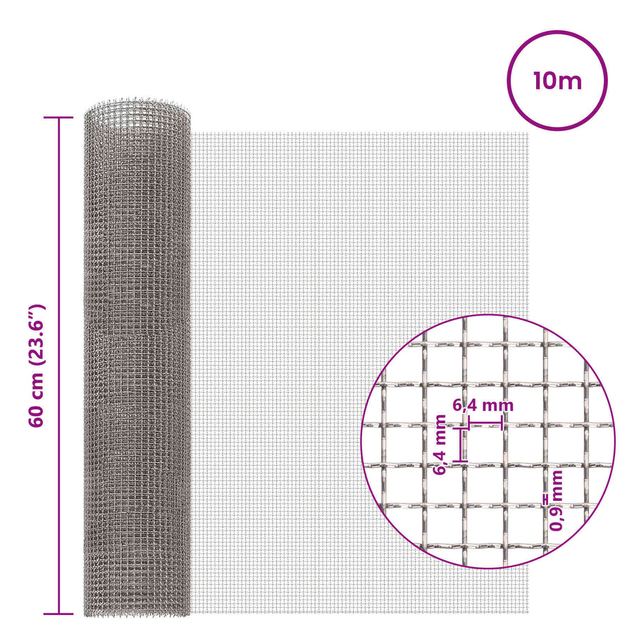 Gaas Scherm 60 x 1000 cm 3 Mesh RVS 201 Zilverkleurig