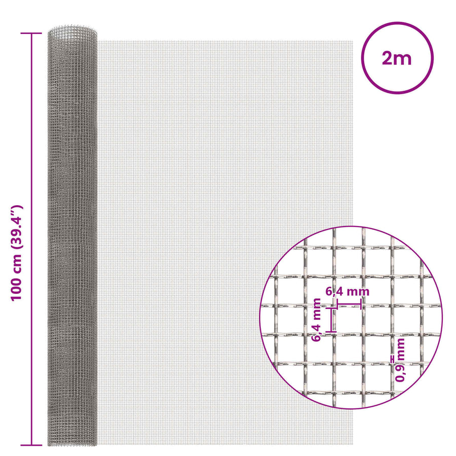 Gaas Scherm 100 x 200 cm 3 Mesh RVS 201 Zilverkleurig