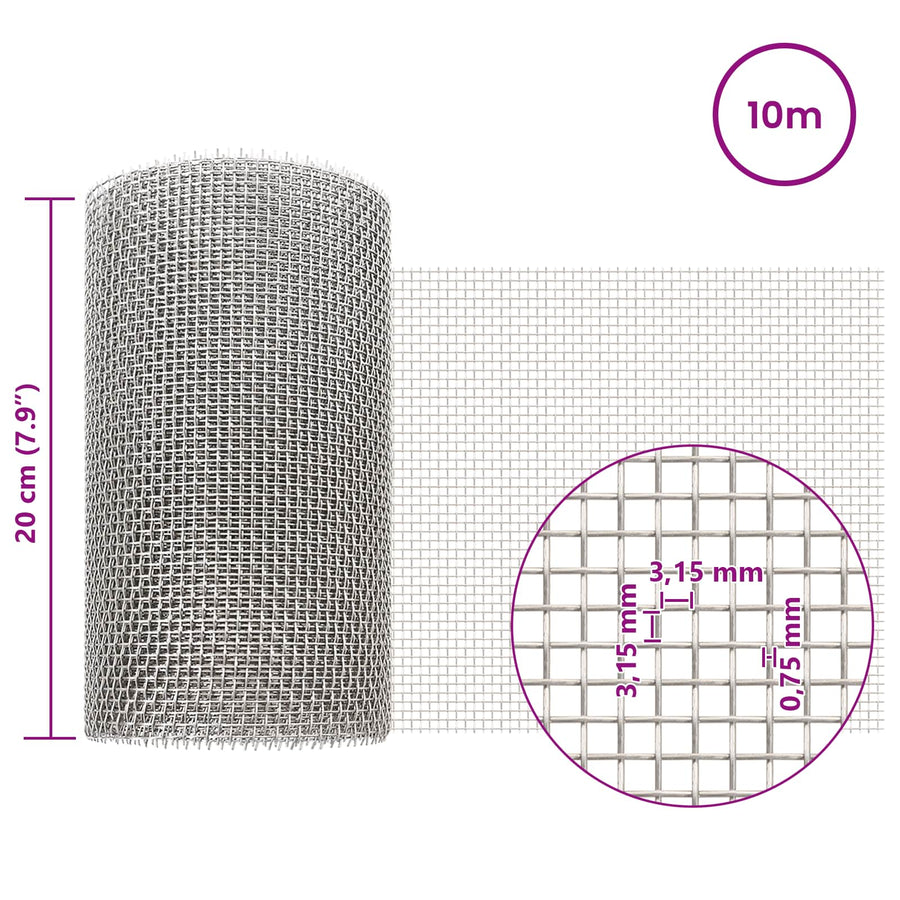 Gaas Scherm 20 x 1000 cm 6 Mesh RVS 201 Zilverkleurig