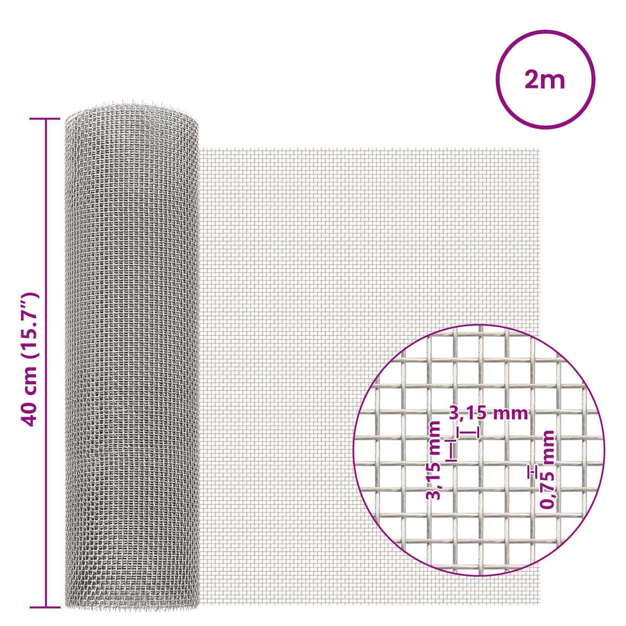 Gaas Scherm 40 x 200 cm 6 Mesh RVS 201 Zilverkleurig