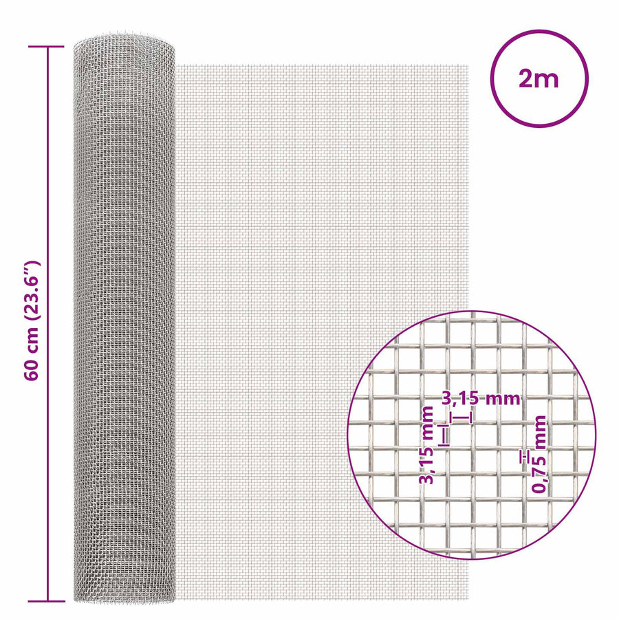 Gaas Scherm 60 x 200 cm 6 Mesh RVS 201 Zilverkleurig