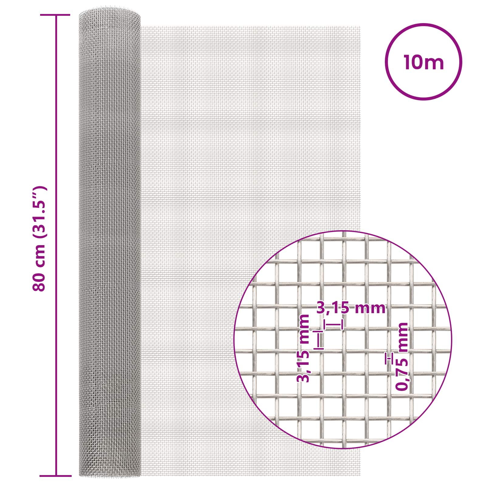 Gaas Scherm 80 x 1000 cm 6 Mesh RVS 201 Zilverkleurig