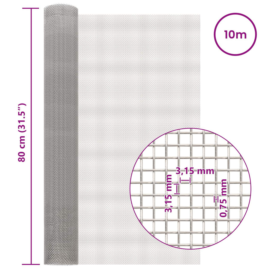 Gaas Scherm 80 x 1000 cm 6 Mesh RVS 201 Zilverkleurig