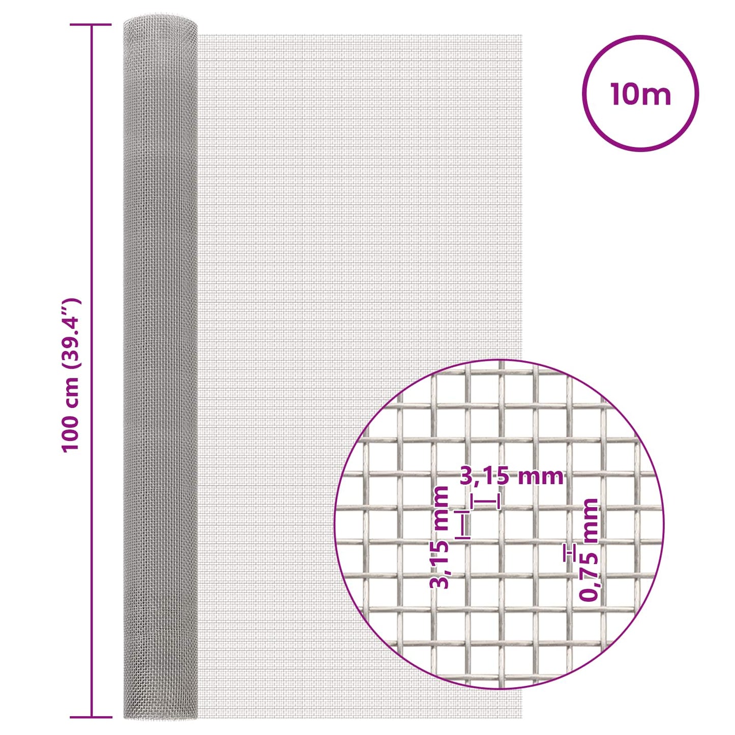 Gaas Scherm 100 x 1000 cm 6 Mesh RVS 201 Zilverkleurig