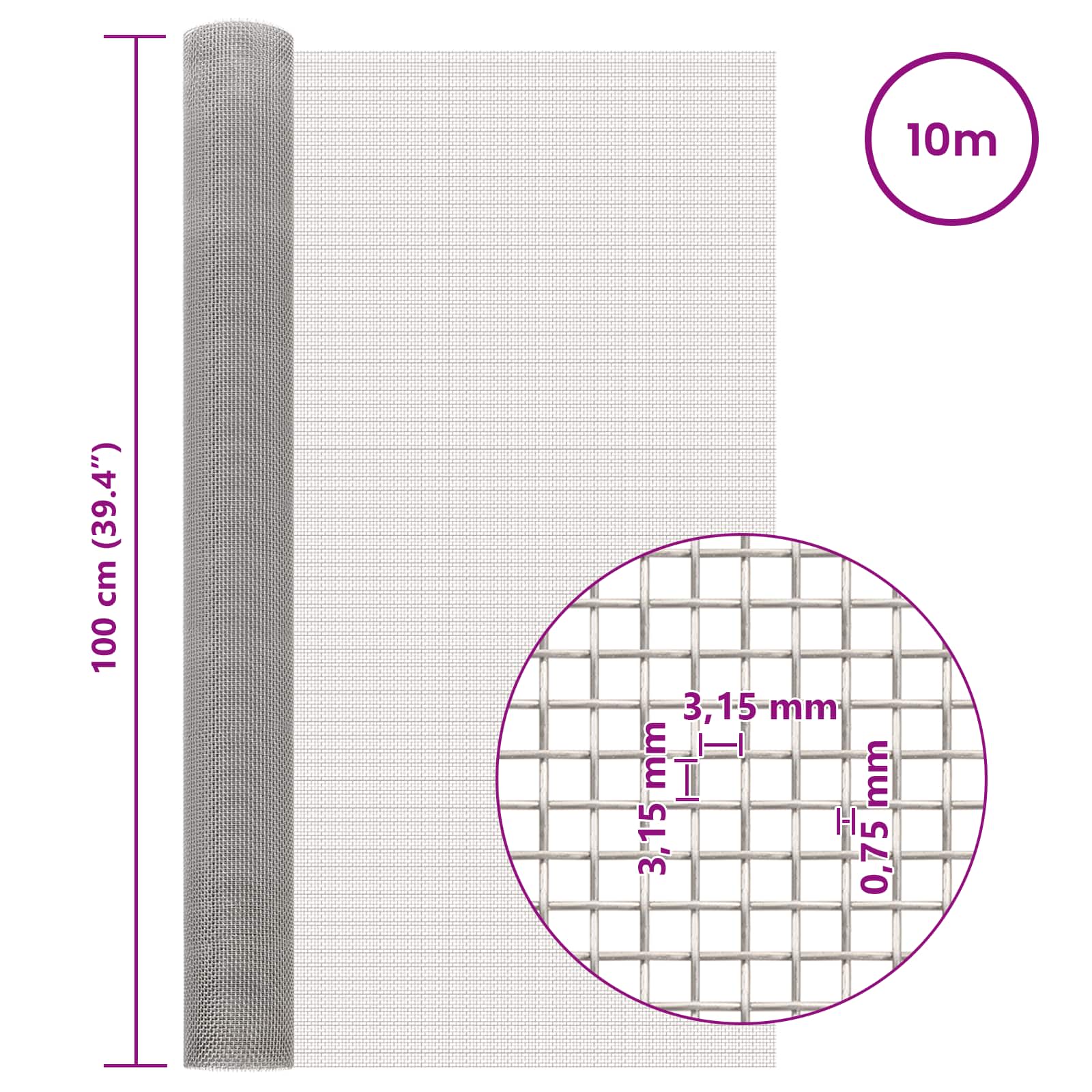 Gaas Scherm 100 x 1000 cm 6 Mesh RVS 201 Zilverkleurig