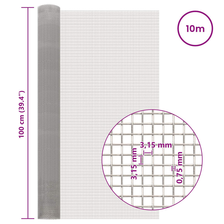 Gaas Scherm 100 x 1000 cm 6 Mesh RVS 201 Zilverkleurig
