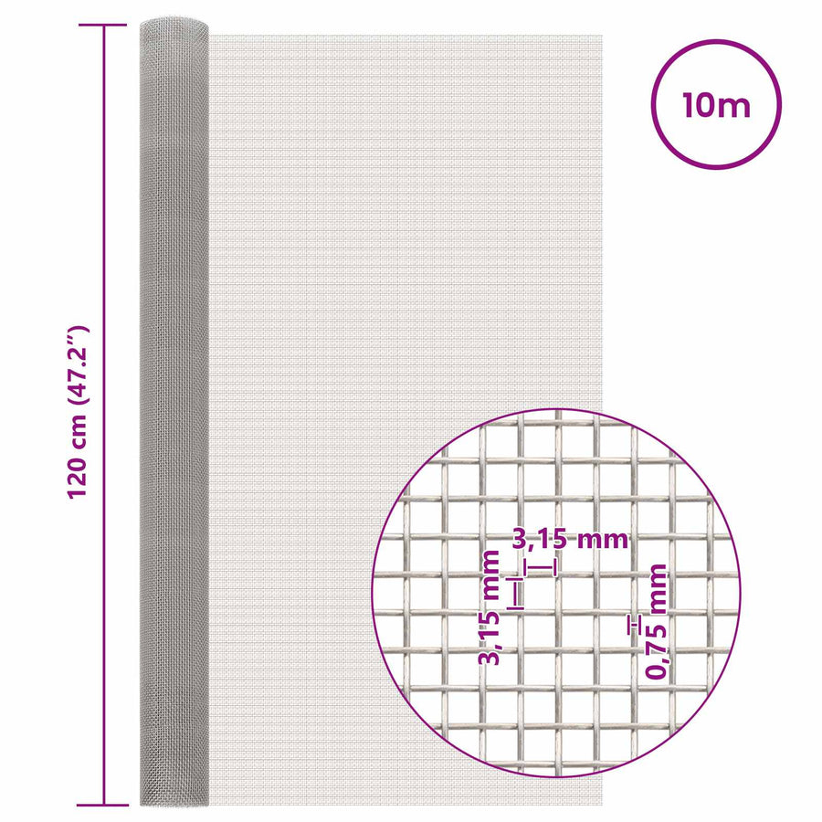 Gaas Scherm 120 x 1000 cm 6 Mesh RVS 201 Zilverkleurig