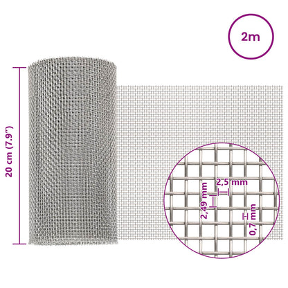Gaas Scherm 20 x 200 cm 8 Mesh RVS 201 Zilverkleurig