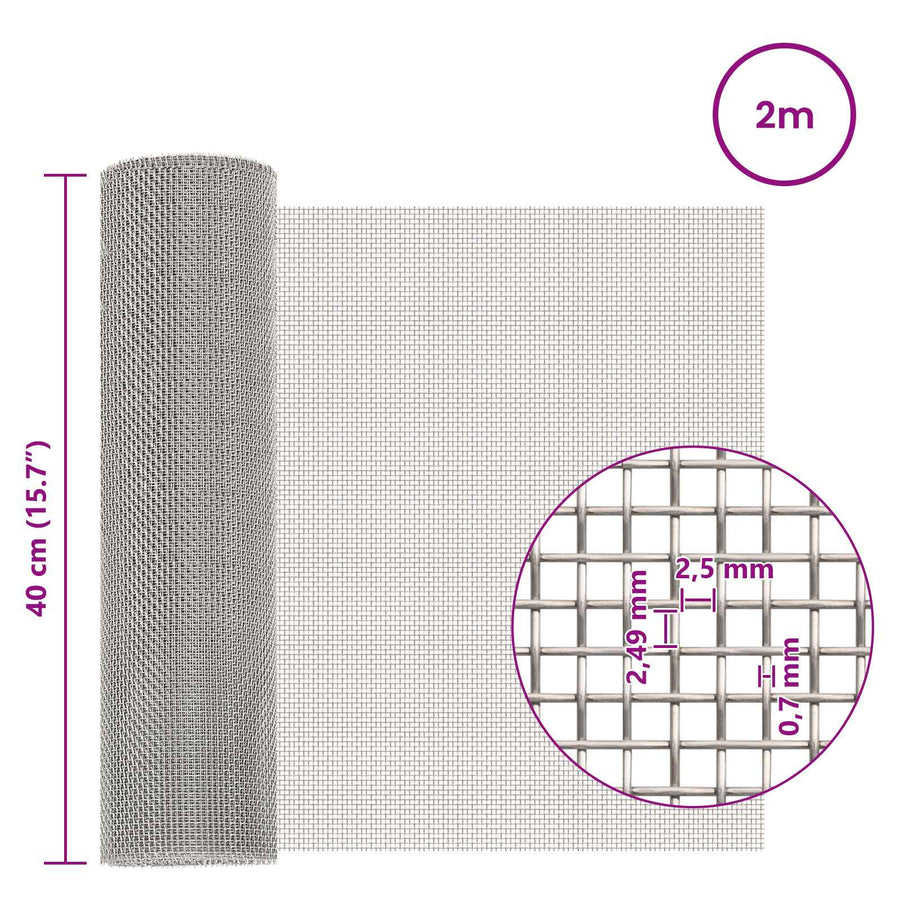 Gaas Scherm 40 x 200 cm 8 Mesh RVS 201 Zilverkleurig