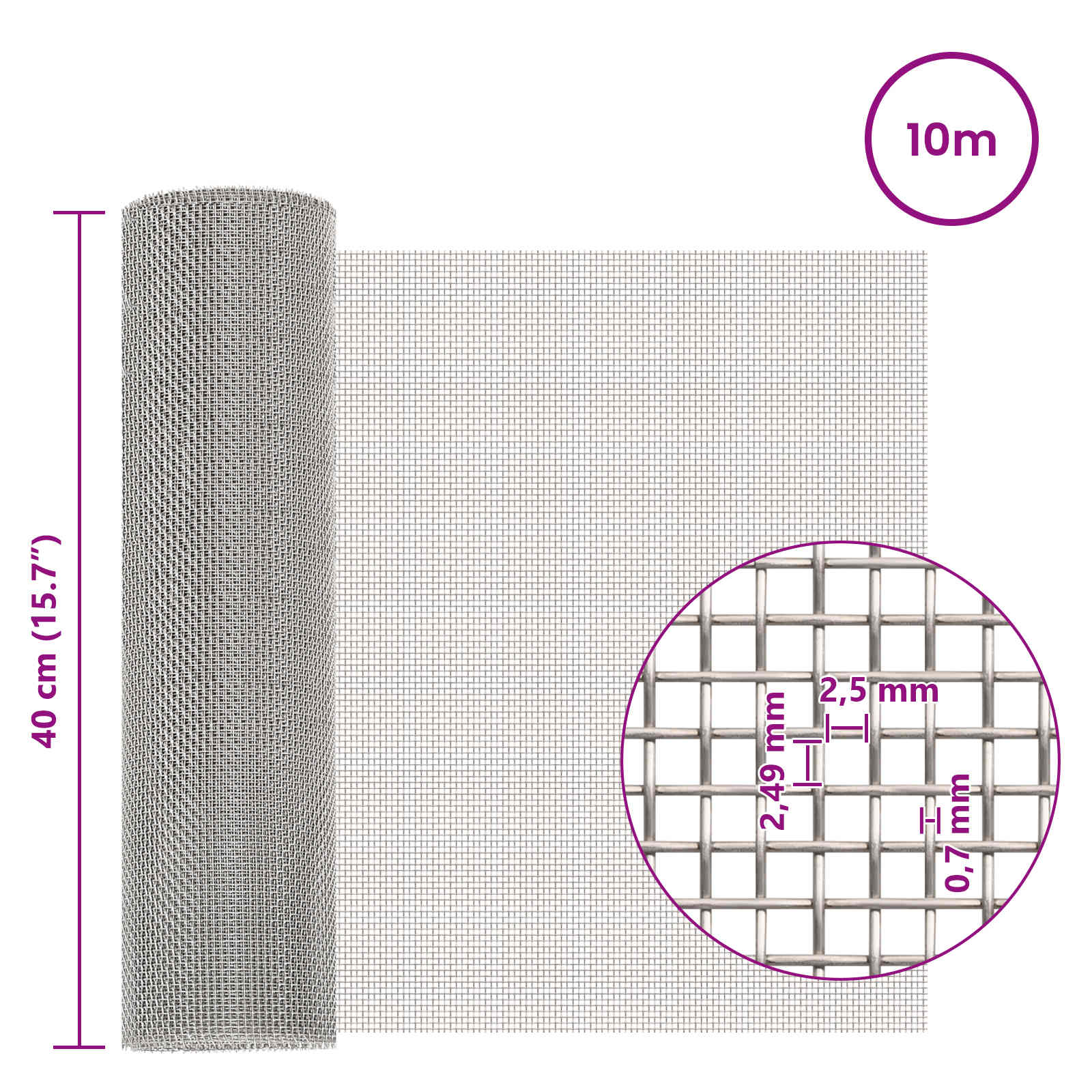 Gaas Scherm 40 x 1000 cm 8 Mesh RVS 201 Zilverkleurig