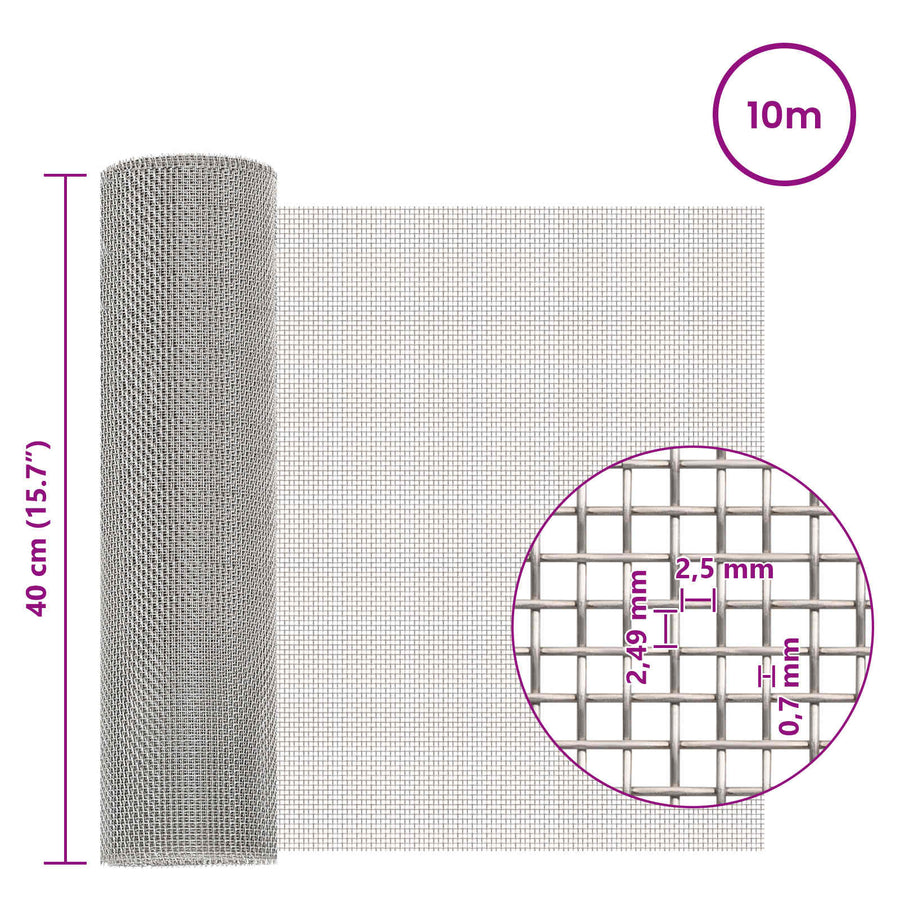 Gaas Scherm 40 x 1000 cm 8 Mesh RVS 201 Zilverkleurig