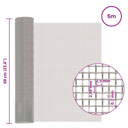 Gaas Scherm 60 x 500 cm 8 Mesh RVS 201 Zilverkleurig