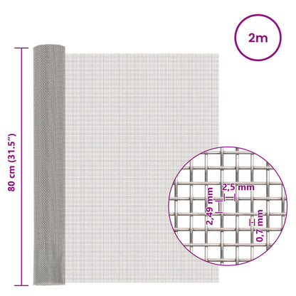 Gaas Scherm 80 x 200 cm 8 Mesh RVS 201 Zilverkleurig