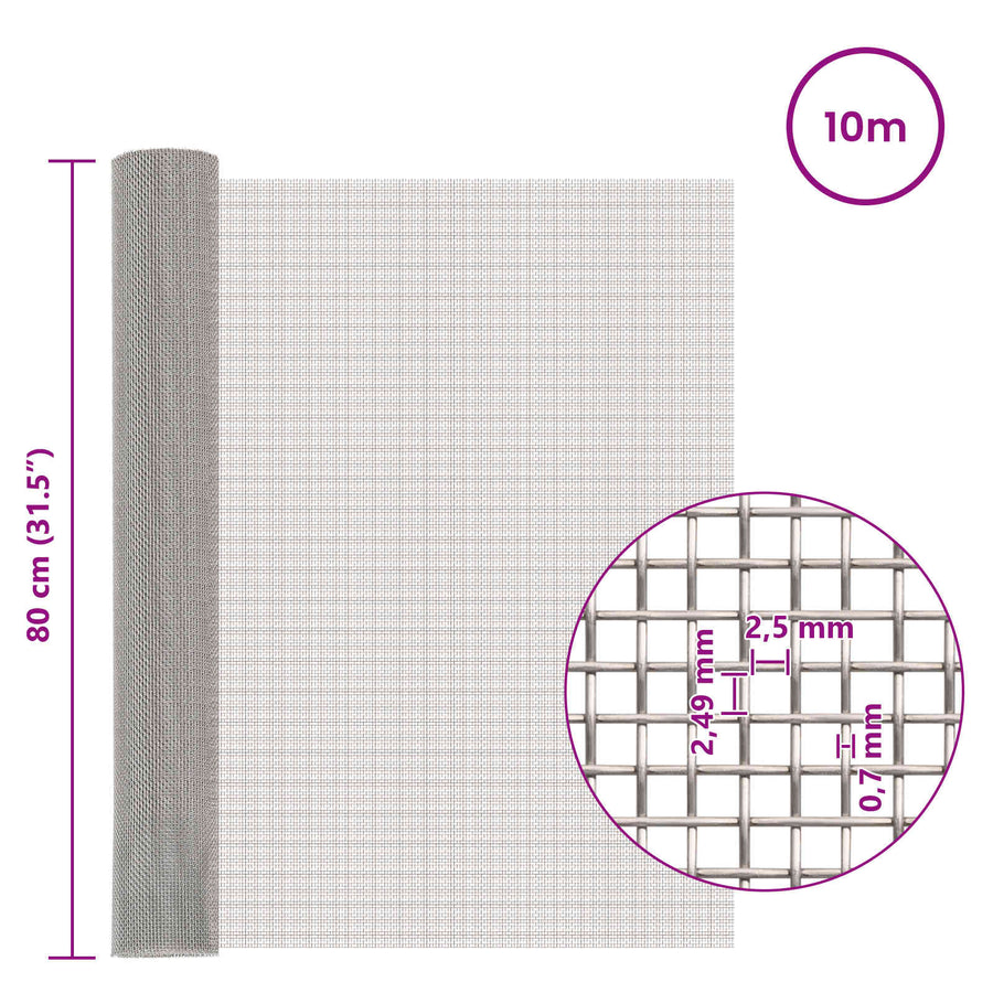 Gaas Scherm 80 x 1000 cm 8 Mesh RVS 201 Zilverkleurig