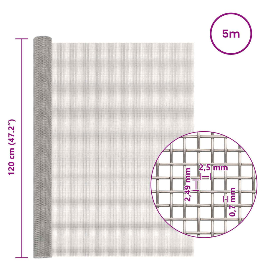 Gaas Scherm 120 x 500 cm 8 Mesh RVS 201 Zilverkleurig