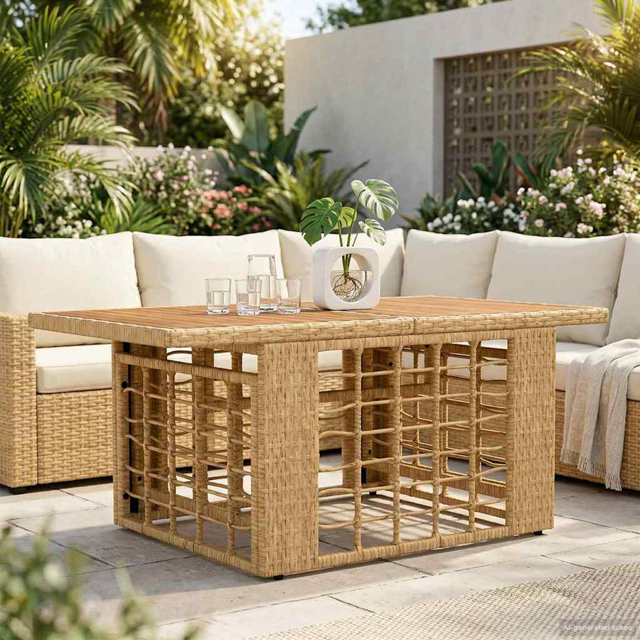 Tuinstafel Naturel 100 x 55 x 37 cm PE Rattan en Glas