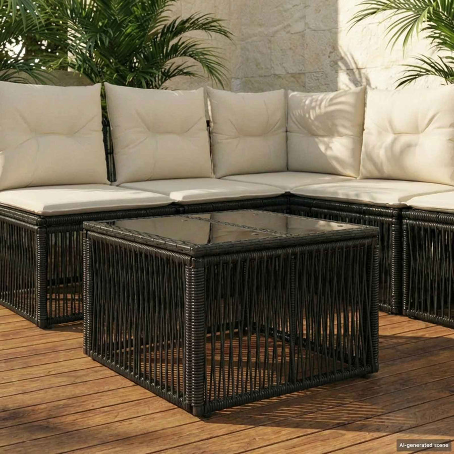 Tuintafel Zwart 55 x 55 x 37 cm PE Rattan en Glas