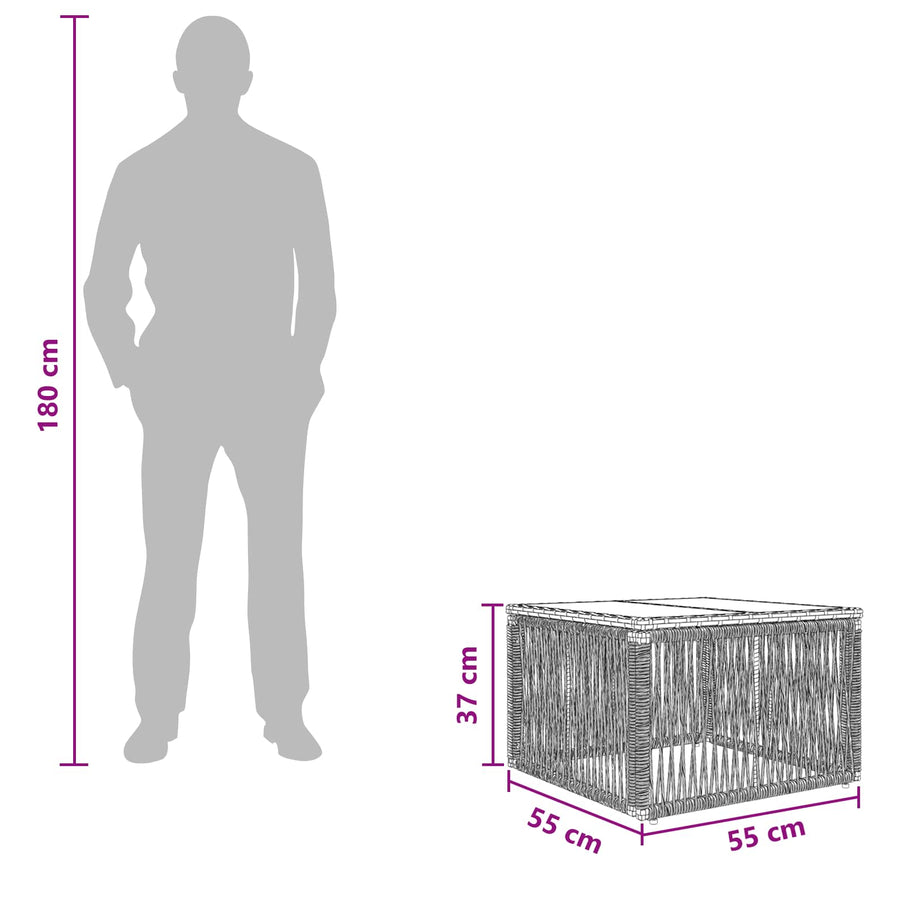 Tuintafel Zwart 55 x 55 x 37 cm PE Rattan en Glas