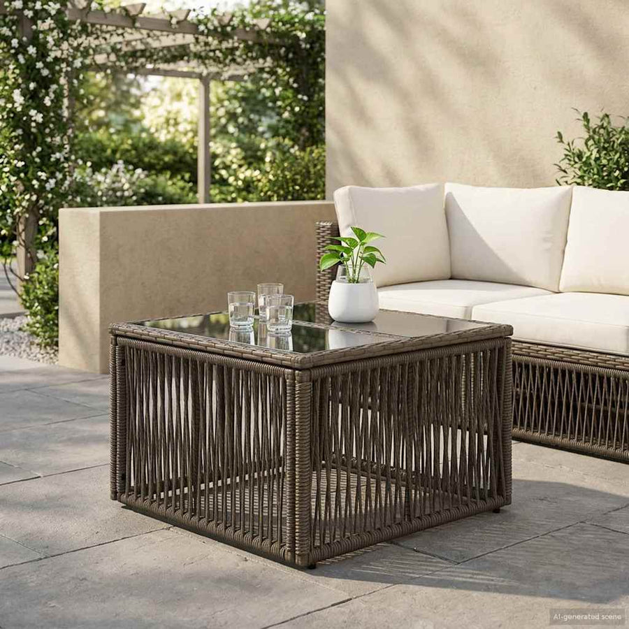 Tuinstafel Grijs en zwart 55 x 55 x 37 cm PE Rattan en Glas