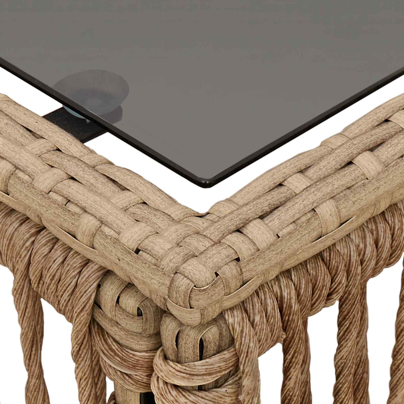 Tuinstafel Beige en zwart 55 x 55 x 37 cm PE Rattan en Glas