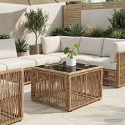 Tuintafel 55x55x37 cm PE Rattan glas