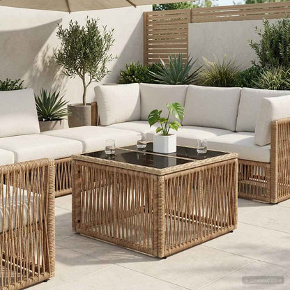 Tuinstafel Beige en zwart 55 x 55 x 37 cm PE Rattan en Glas