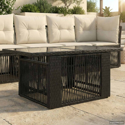 Tuinstafel Zwart 100 x 55 x 37 cm PE Rattan en Glas