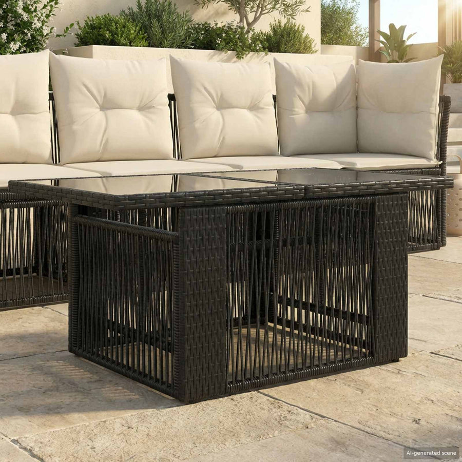 Tuinstafel Zwart 100 x 55 x 37 cm PE Rattan en Glas