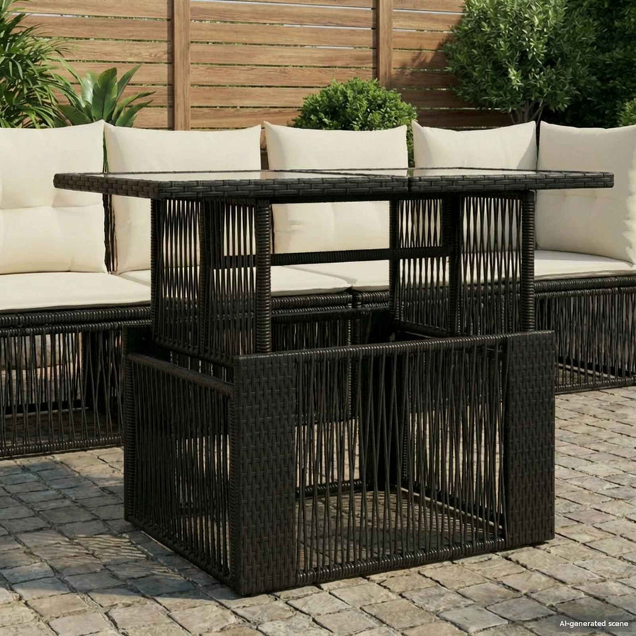 Tuinstafel Zwart 100 x 55 x 37 cm PE Rattan en Glas