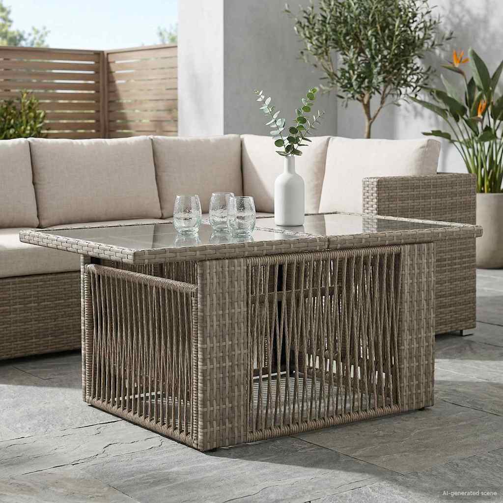 Tuinstafel Grijs 100 x 55 x 37 cm PE Rattan en Glas